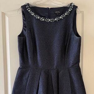 Tahari Navy Beaded Neckline Girls' Formal Dress